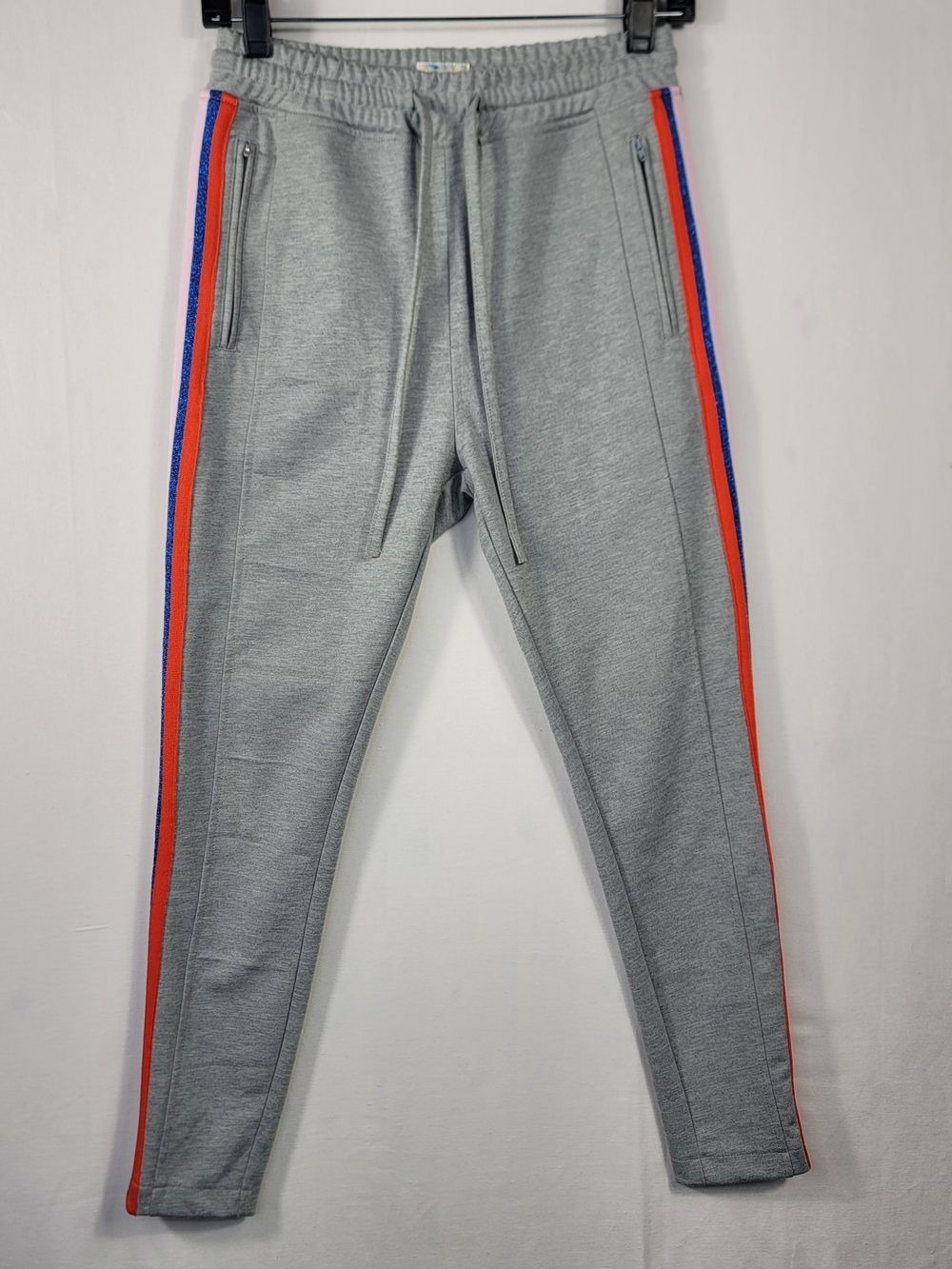 MOTHER Pull-on Gray Track Joggers with Red and Blue Side Stripes and waist tie